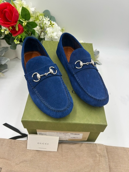 Men\'s Gucci horse bit blue suede loafers size 7 fits 8 US made in Italy main image 8